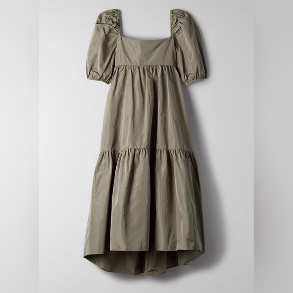 Aritzia Wilfred gray green puff sleeve Serenade midi dress - size Medium (M) - Picture 5 of 11